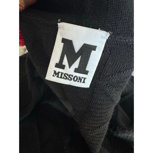 M Missoni Black Chevron Pattern Rib Trim Open Front Knit Wool Cardigan Medium - Picture 6 of 8